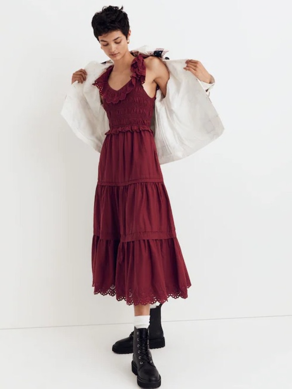 Madewell Lucie Cotton Eyelet Dress | Wine |Women’s Size 6